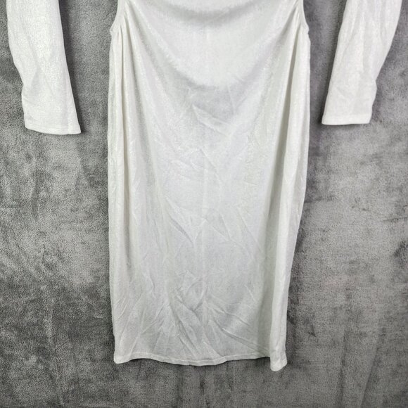 Women's White & Gold Pretty Little Thing Long Sleeve Ruched Bodycon Dress 10 - Picture 3 of 15